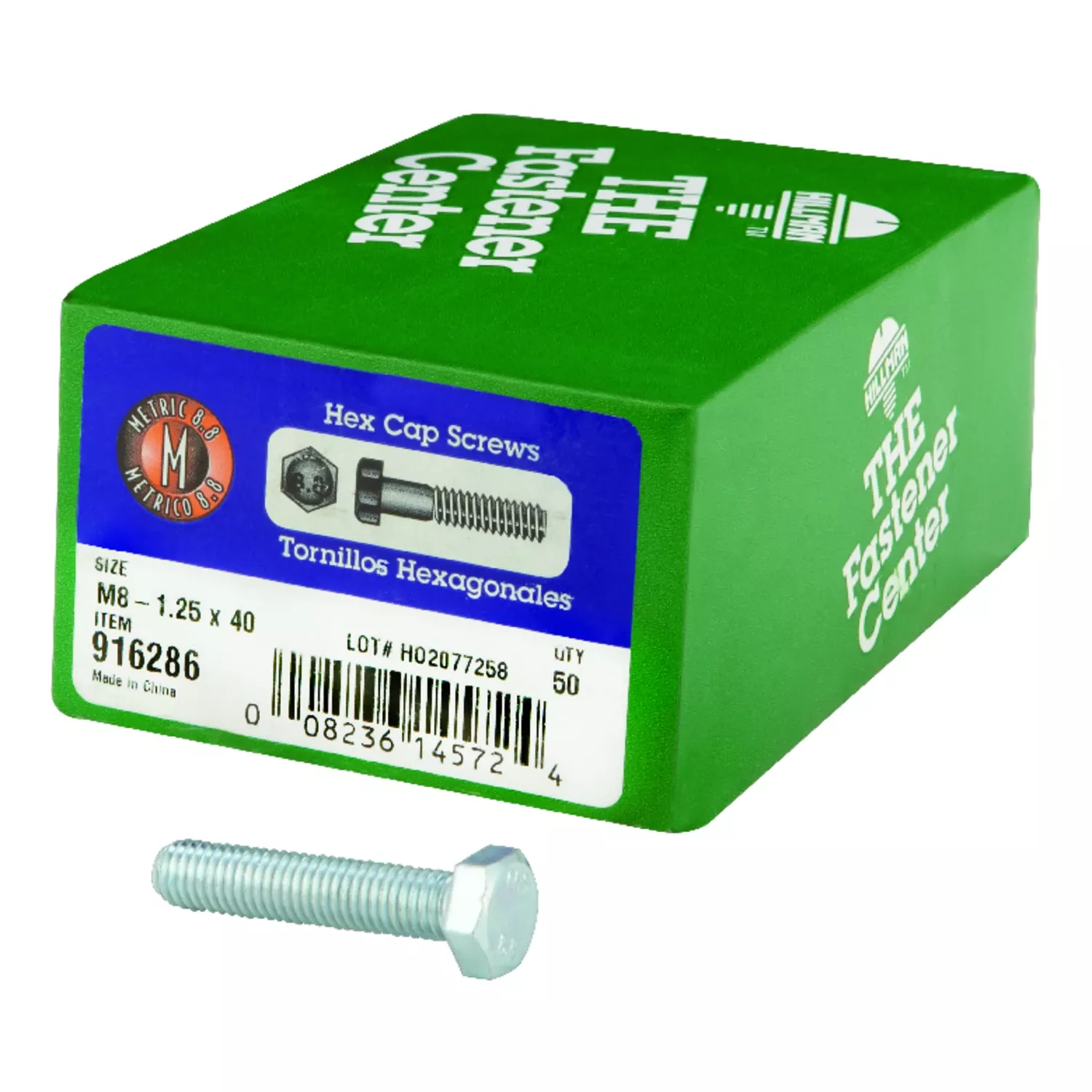 M8-1.25 Mm Dia. X 40 Mm L Heat Treated Steel Hex Head Cap Screw 50 Pk